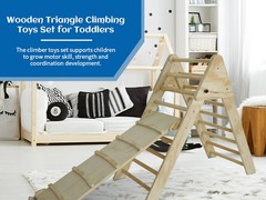 Pikler Triangle Ladder with Ramp & Slide, Foldable Wood Climber for Toddlers