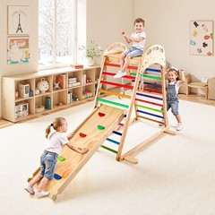Uimoso Indoor Wooden Jungle Gym 4-in-1 Playset for Kids
