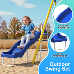 5-in-1 Kids Swing Set with Slide, Saucer, Trapeze & Basketball Hoop