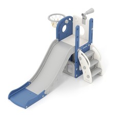 6 in 1 Toddler Slide with Basketball & Telescope, Indoor Playset for Age 1-3