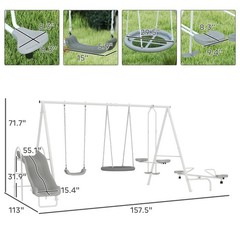 Swing Set for Backyard, 5 in 1 Outdoor Playset, Gray