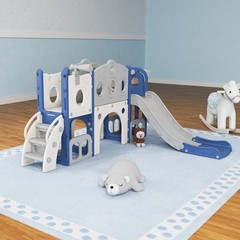 All in 1 Toddler Slide with Basketball & Telescope, Indoor Playset for Age 1-3