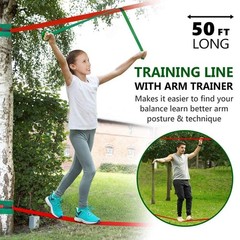 Kids Ninja Warrior Obstacle Course – 50ft Slackline Kit with 10 Accessories, Swi
