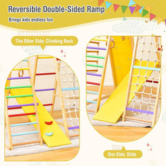 8-In-1 Jungle Gym Playset, Wooden Climber Play Set with Monkey Bars Colorful