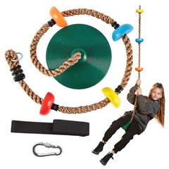 Tree Swing for Kids – Single Disc Seat and Climbing Rope Set w/Carabiner Green