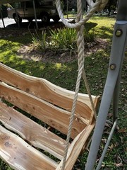 Unique Live Edge Red Cedar Wood Porch Swing with Hand Spliced Rope