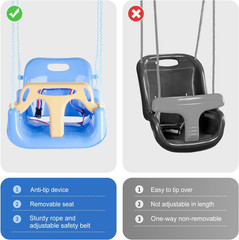Toddler Swing, 3-In-1 Baby Swing Seat, Anti-Flip Snug & Secure Detachable Kids S