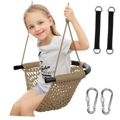 Hi-Na Tree Swing for Kids, Adjustable Toddler Rope Swing Seat with Snap Khaki
