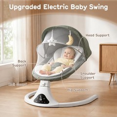 Baby Swing with Remote Control – 5 Natural Motion Speeds, Detachable Seat Pad…