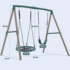 500lbs Metal Swing Set for Kids Backyard Heavy Duty Swing Set w/2 Swings & Frame