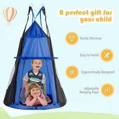 Goplus 40″ Kids Hanging Chair Swing Tent Set Hammock Nest Pod Seat Blue