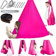Sensory Swing Therapy Swing Hammock Indoor Outdoor for Kids,Hardware Dark Pink