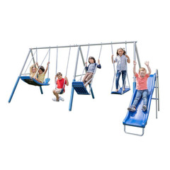 Super Surfer Metal Swing Playset with Slide, Skyflyer and Surfboard Swings, A…