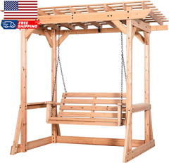 Backyard Discovery Callahan 8′ x 5′ Cedar Wood Outdoor Patio Pergola Swing Bench