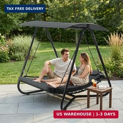 Kozyard Outdoor Swing Bed with Canopy, 2-Person Outdoor Swing Bed, Heavy-Duty St