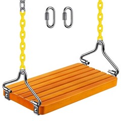 SELEWARE Hanging Wooden Swing, 17.5″ x 8.2″ Swing Seat with Chain and 2 Carab…