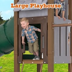 Metal Swing Set Kids Outdoor Backyard Playground Ages 3-10 Seesaw Climbing Hoop