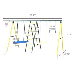 Metal Swing Set for Backyard, 5 in 1 Design for Ages 3-8, Yellow