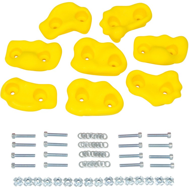SWING SET STUFF SMALL TEXTURED ROCK HOLDS SET OF 8 MOUNTING HARDWARE YELLOW 0014