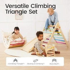 Pikler Triangle Set, 7-in-1 Foldable Pikler Triangle Climbing Standard Rainbow