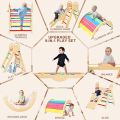 Elegantcrafts Pikler Triangle Set with Cushion, Montessori Climbing Set, Indoor