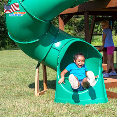 Outdoor Playground Set W/ Tube Slide Elevated Clubhouse Rockwall Wave Slide NEW