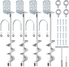 Swing Set Anchors 20″ – Heavy Duty Ground Anchors Screw in with L-Brackets & Dri
