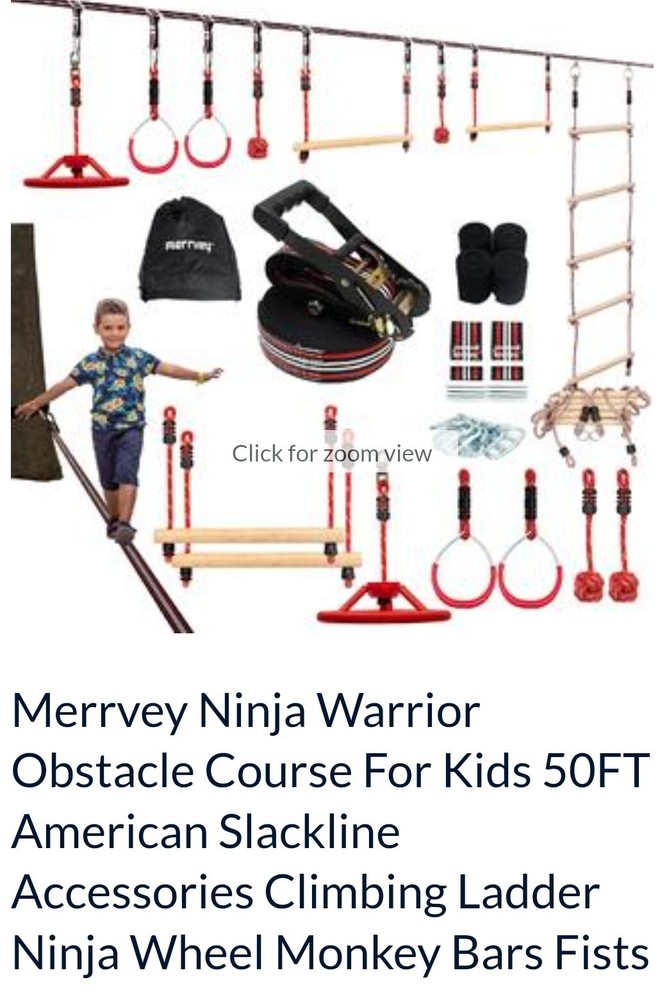 Merrvey Ninja Warrior Obstacle Course for Kids 50FT American Slackline
