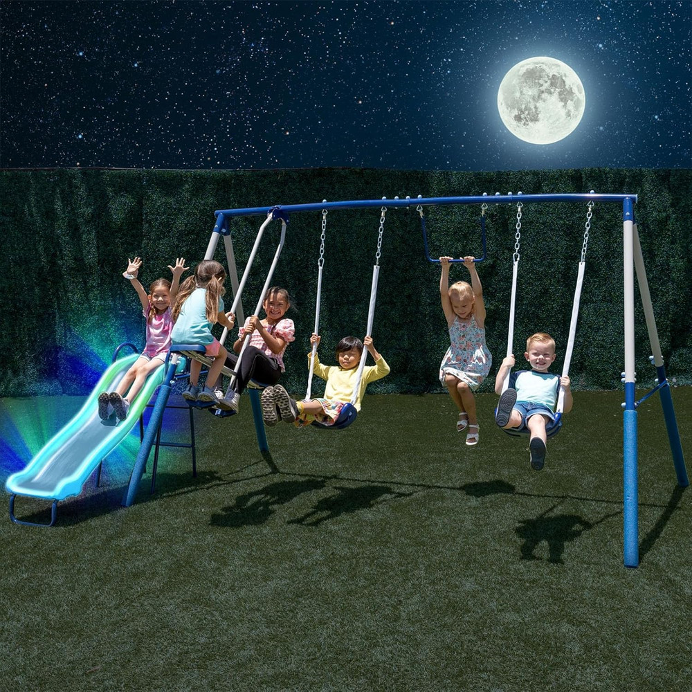 Arcadia Star Burst Swing Set: Heavy-Duty Playset with LED Slide & Swings