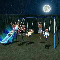 Arcadia Star Burst Swing Set: Heavy-Duty Playset with LED Slide & Swings