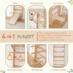 6-in-1 Swedish Ladder Wall Gym Indoor Wooden Wall Mounted Play Set for Kids