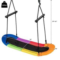 Saucer Tree Swing Surf Kids Outdoor Adjustable Oval Platform w/ Handle Colorful