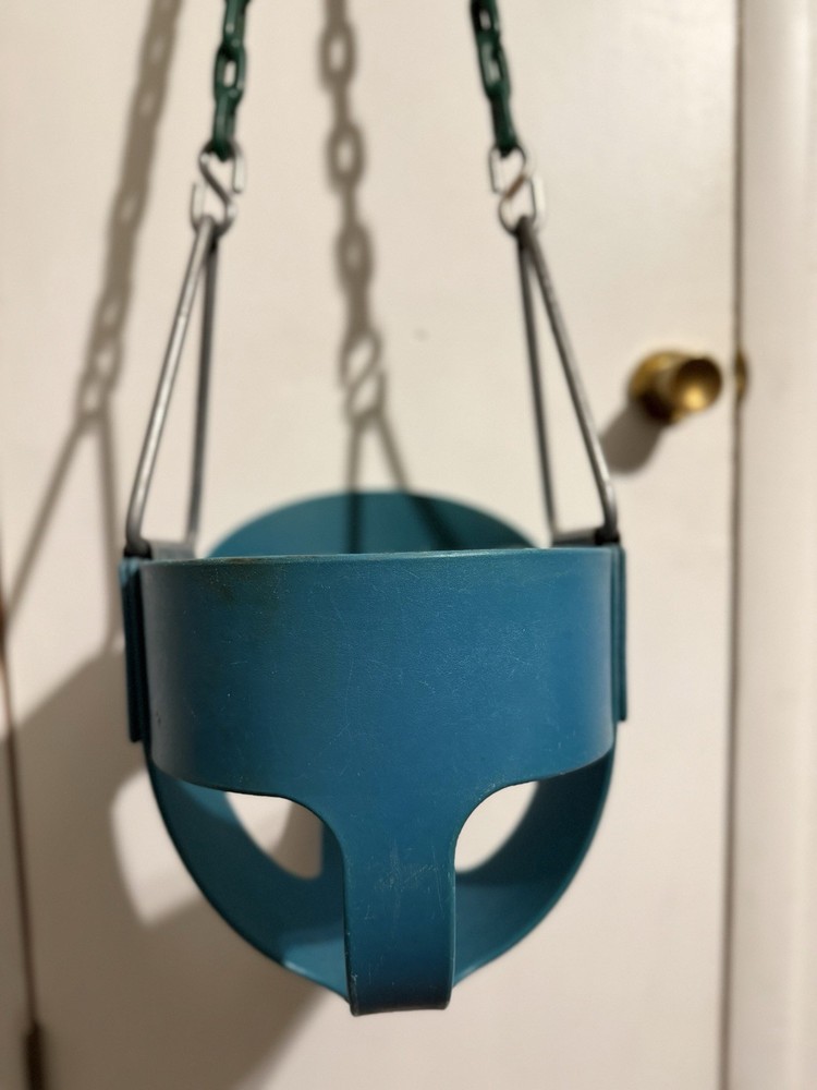 Commercial Full Bucket Toddler Swing Seat with Safe Plastic Coated Chains Blue