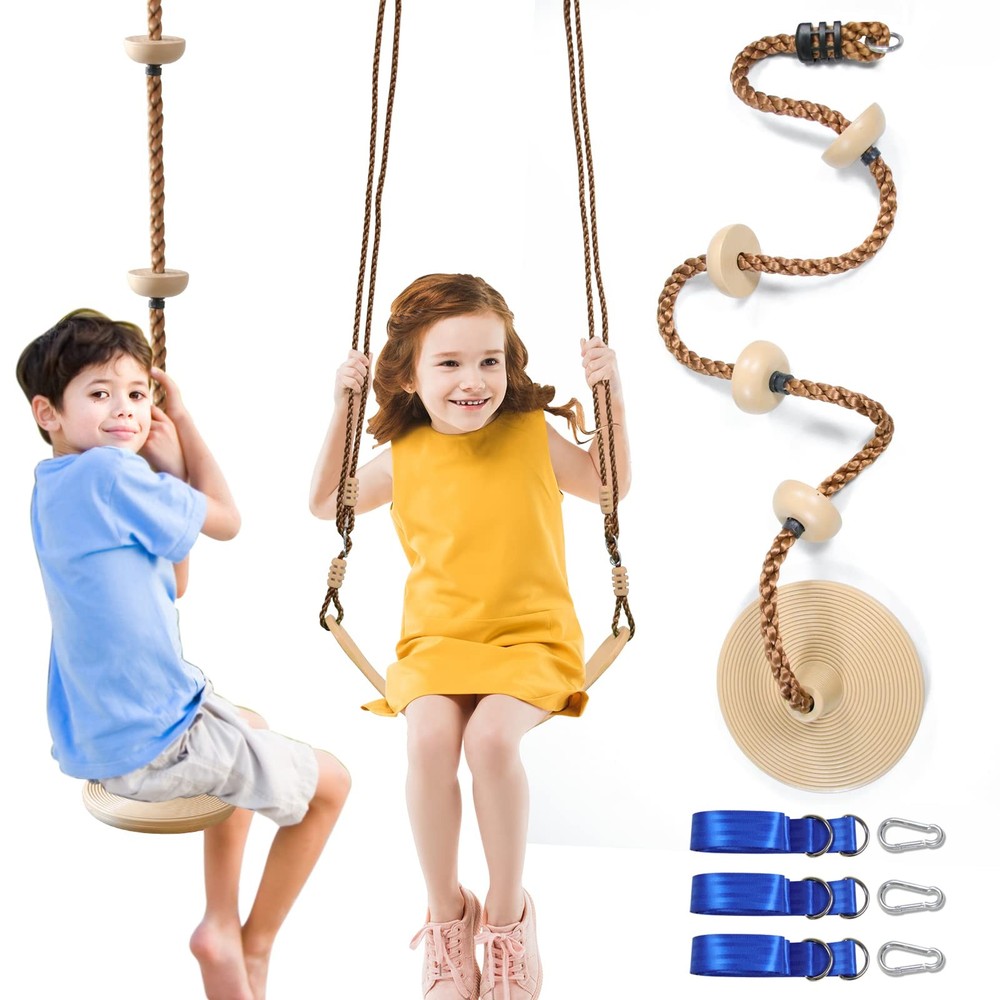 Tree Swing Climbing Rope 2 Pack Multicolor with Platforms Red Medium, Khaki