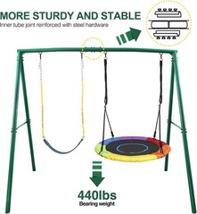 440lb Metal Swing Set with Two Swings & Heavy Duty A-Frame Kids Backyard Playset