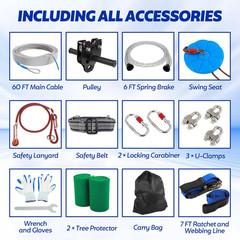 Zip Line Kit for Kids Adults: 60FT up to 400 Lbs – Updated Removable Design Trol