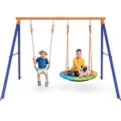Swing Set with Stand 2 Swings for Kids Heavy Duty Metal A-Frame Outdoor Backyard