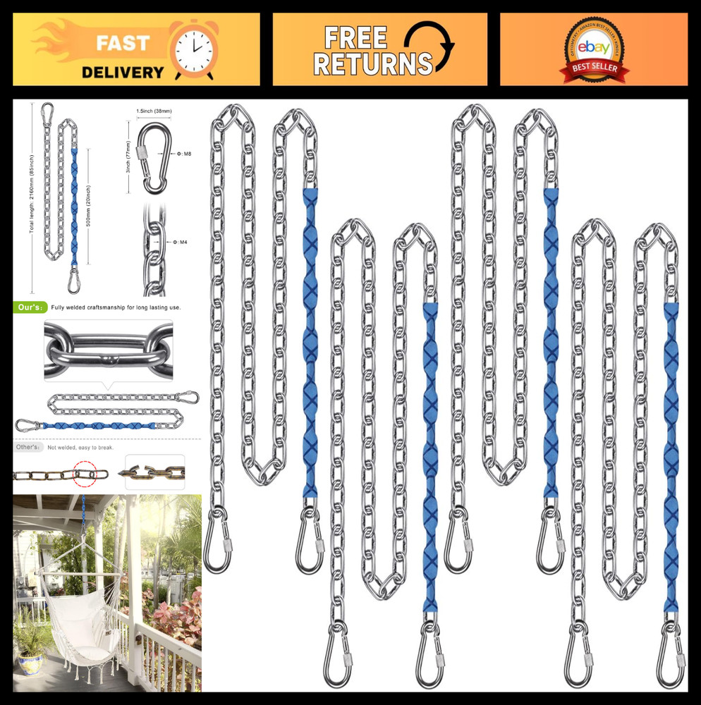 4Pcs 85″ Stainless Steel Swing Chains with Quick Connect Hooks, 1000 lbs Capacit