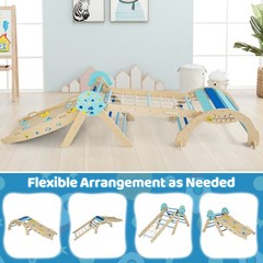Spaceman Theme Wooden Montessori Climbing Set w/Arch Ramp Climbing Rope & Ladder