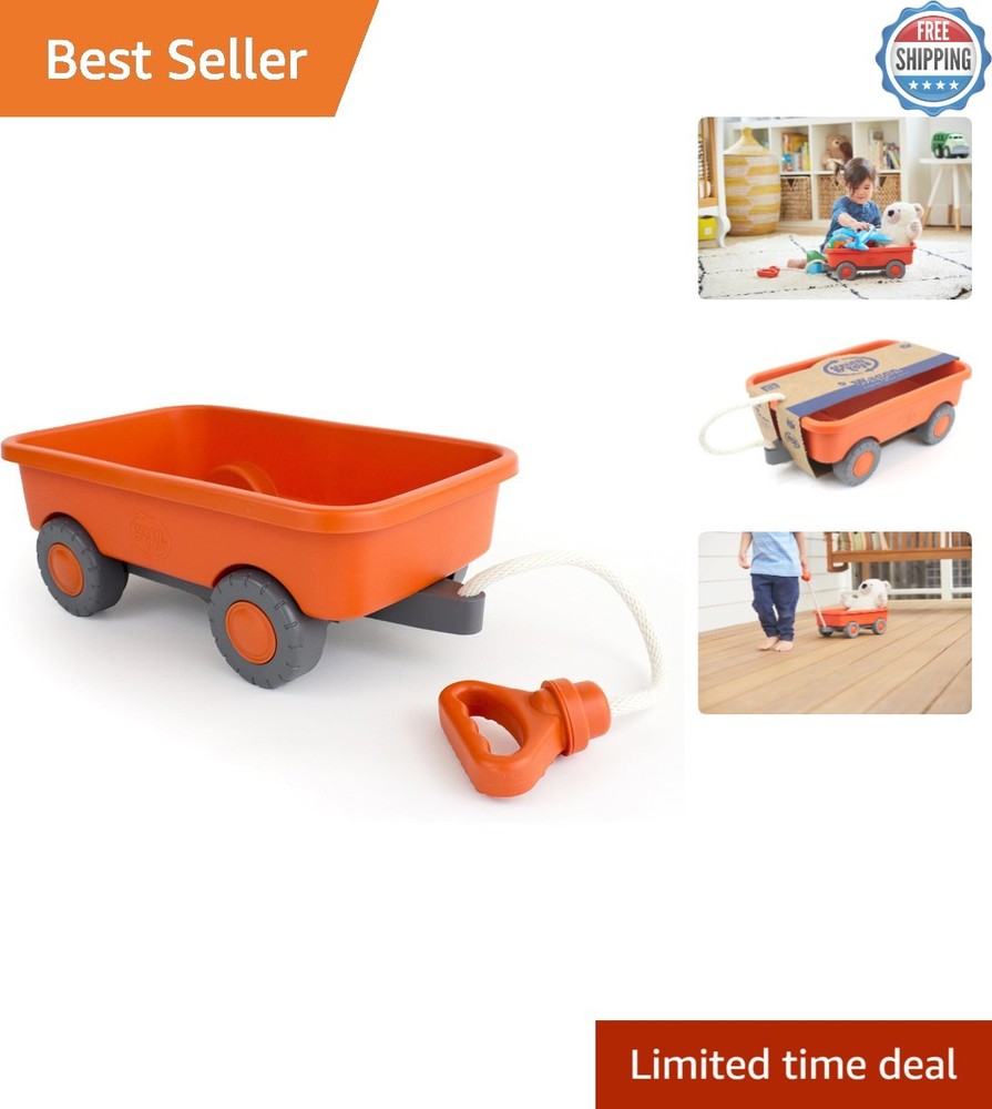 Sturdy Orange Kids Wagon – Encourages Motor Skills, Made from Recycled Plastic