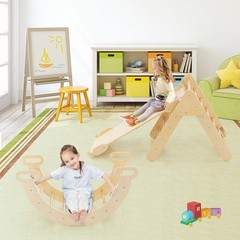3-in-1 Kids Climber Set Toddler Wooden Play Arch with Sliding and Climbing Ramp