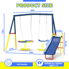 Color Swing Set for Backyard,Swing Outdoor With a slide 440lbs