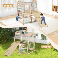 8-in-1 Jungle Gym, Wooden Montessori Climber Playset with Slide and Monkey Bar