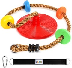 Climbing Rope Tree Swing Set with Red Disc Seat and Hanging Strap for Kids