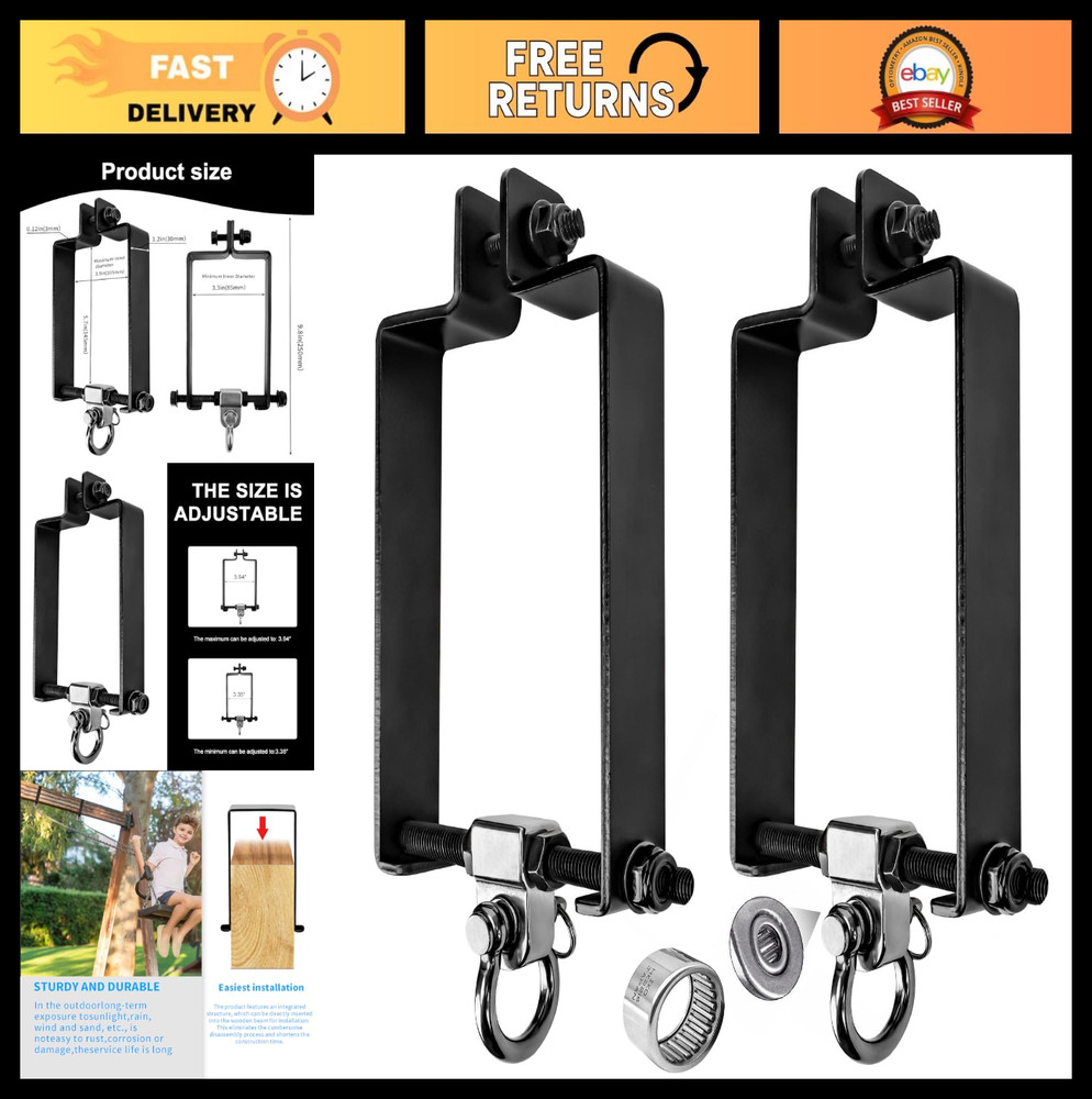 Heavy Duty Swing Hangers with 180° Snap Hooks – Metal Swing Set Brackets, 2 Pcs