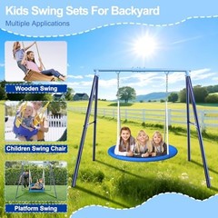 500lbs Heavy Duty Metal Saucer Swing Set Backyard Kids 45″ Round 45 inches
