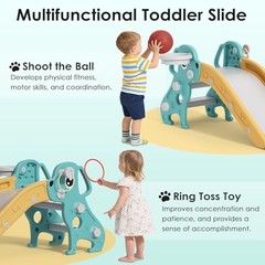 4 in 1 Toddler Slide, Kids Slide for Indoor Outdoor Playground, Blue Yellow