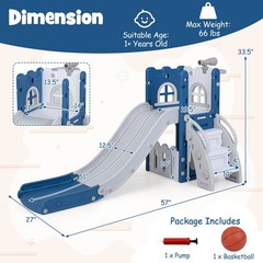 6-in-1 Kids Indoor Slide Playset w/Basketball Hoop, Telescope, Climbing Ladder