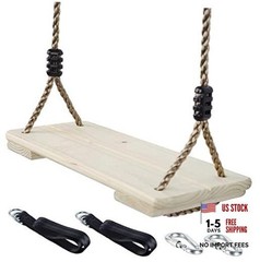Wooden Swing Seat, Nostalgic Outdoor Wood Swing for Kids , Tree Straps Raw Wood