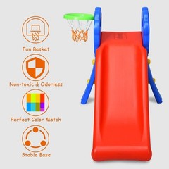 Tobogán de plástico para niños de interior (barandilla floral+aro de baloncesto)